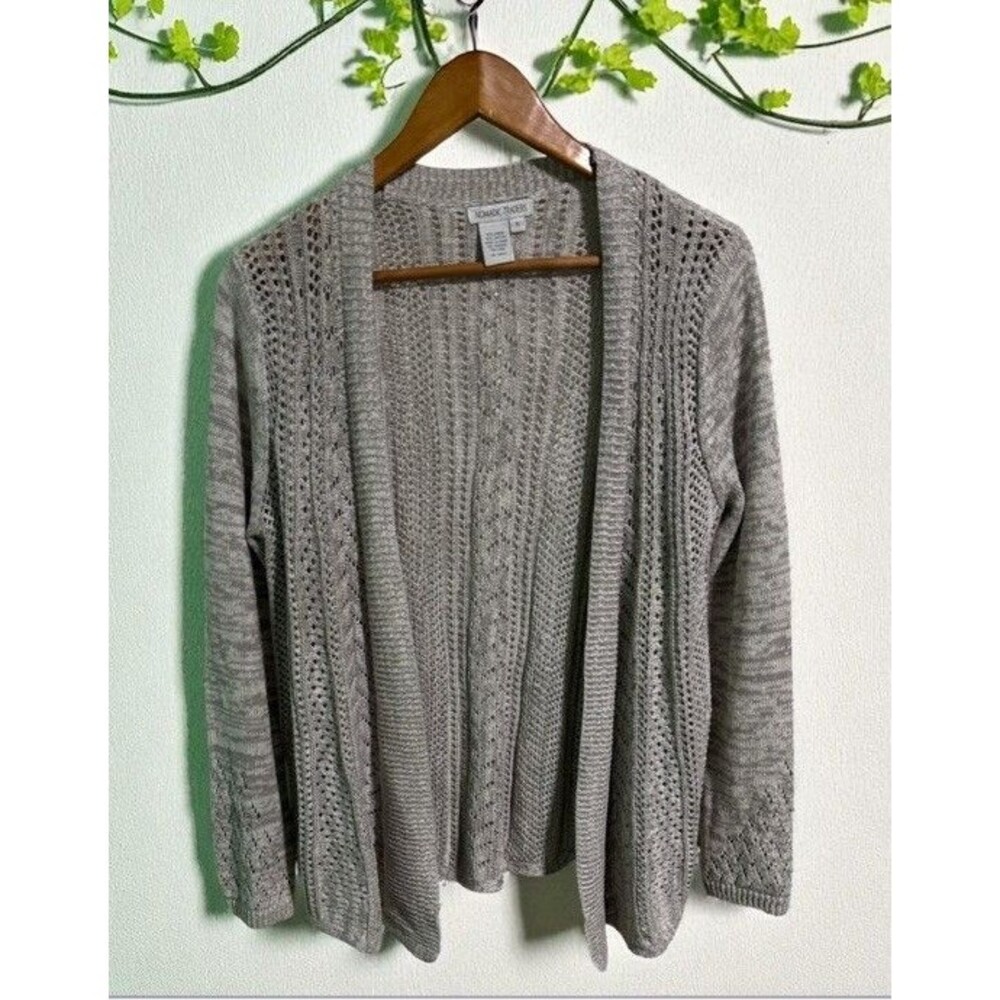 Nomadic Traders Cardigan Sweater Women’s Small Open Knit Tan Ramie Cotton Blend